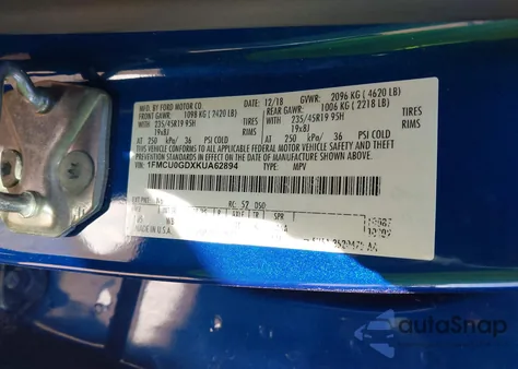 2019 Ford Escape Se из США, поврежденный, VIN 1FMCU0GDXKUA62894